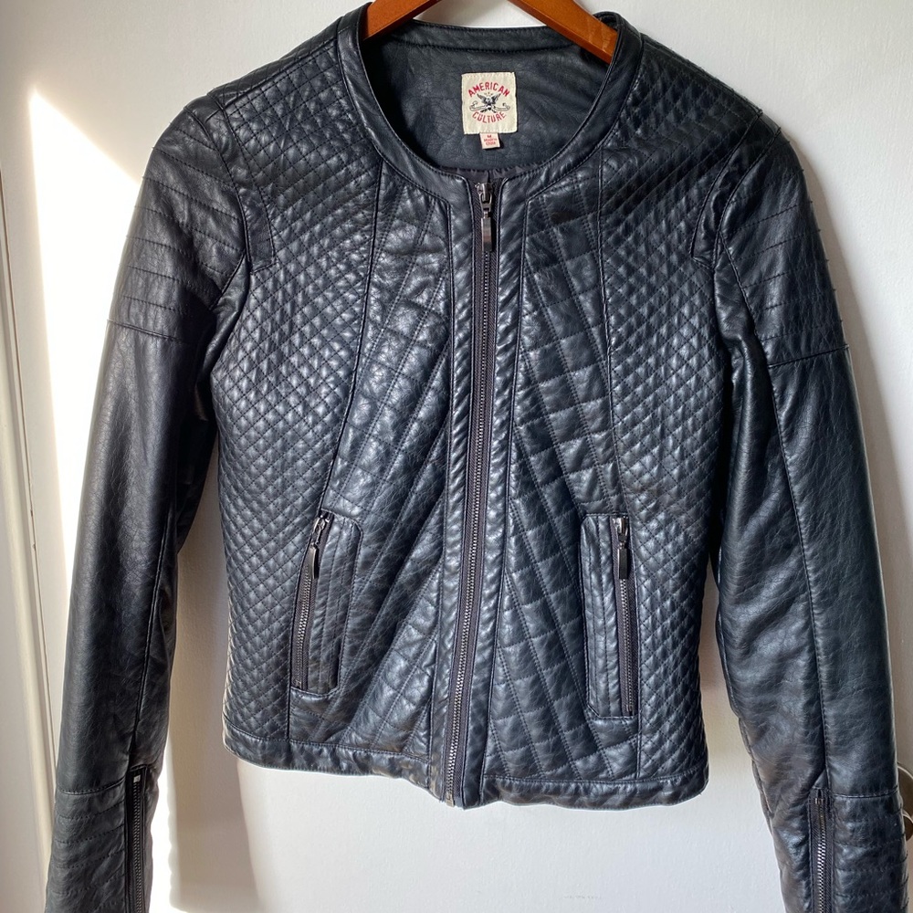 Black quilted faux leather Moto jacket